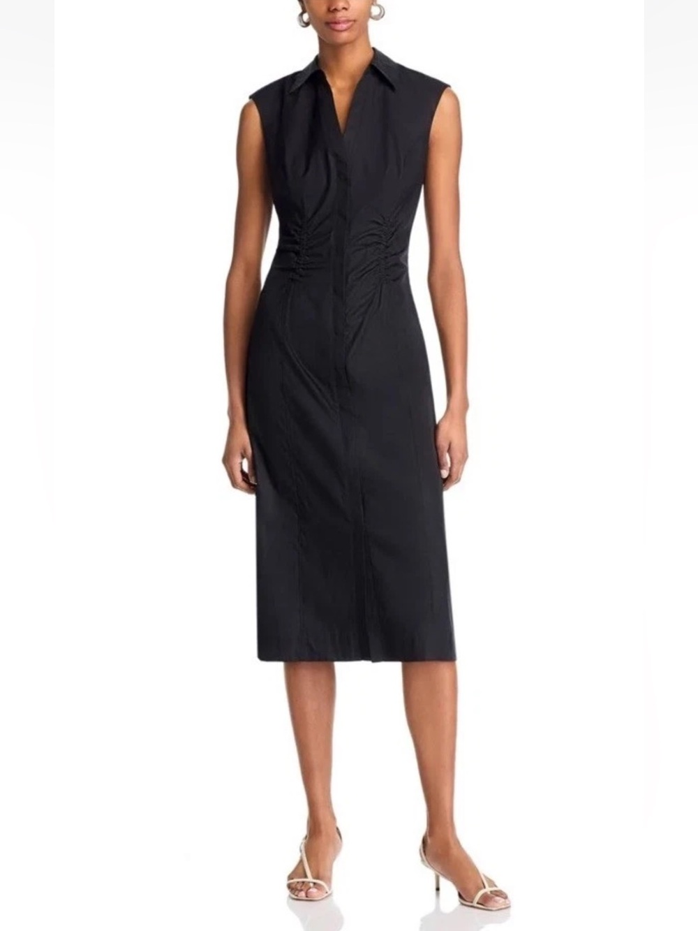 Derek Lam 10 Crosby Black Ruched Button Down Sleeveless Shirt Dress New